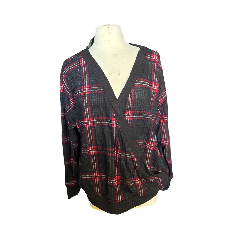 Torrid Plaid Wrap Style V Neck Long Sleeve Top Women Size 1 (14-16)